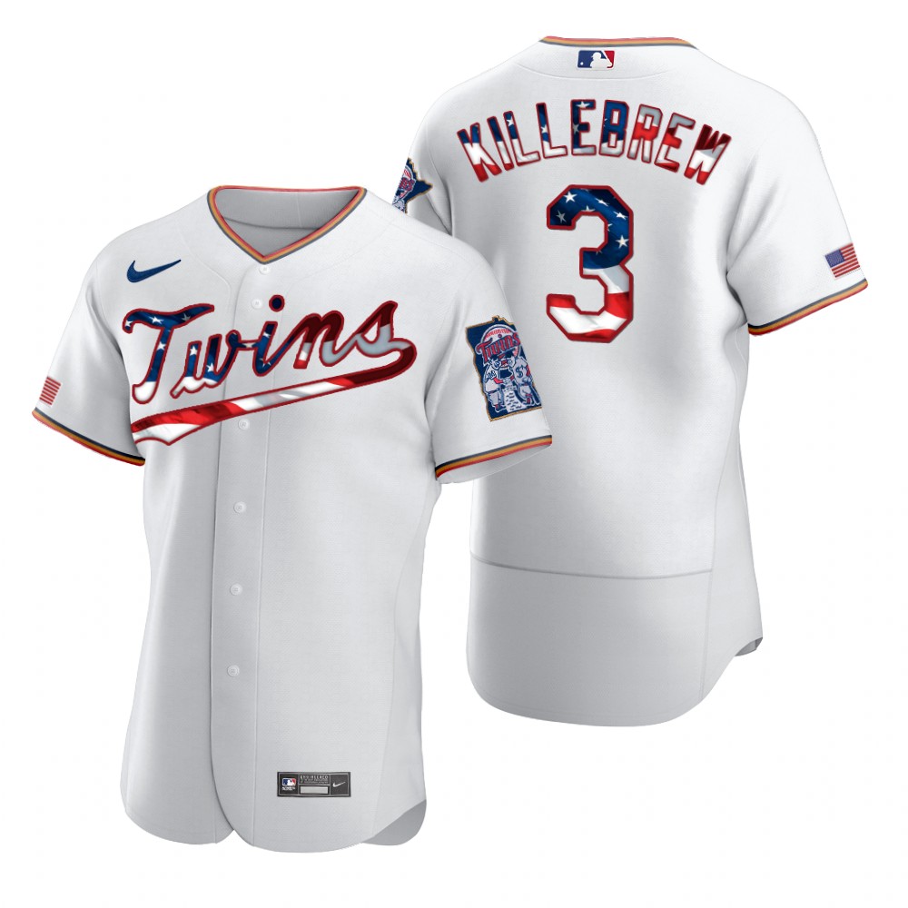 Minnesota Twins #3 Harmon Killebrew Men Nike White Fluttering USA Flag Limited Edition Authentic MLB Jersey